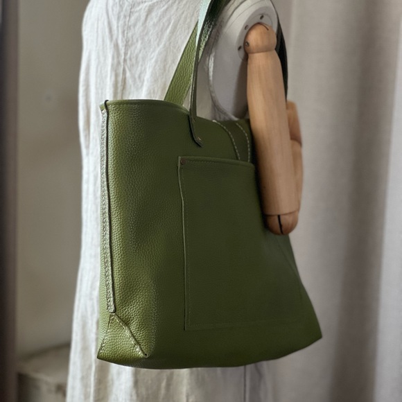 Handmade Green Leather Tote Bag - Picture 3 of 6